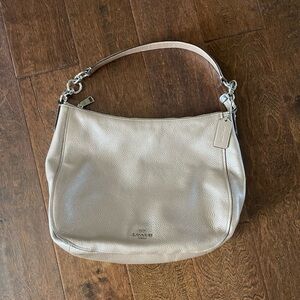 Coach Sutton Leather Hobo Shoulder Bag Taupe Metallic Color